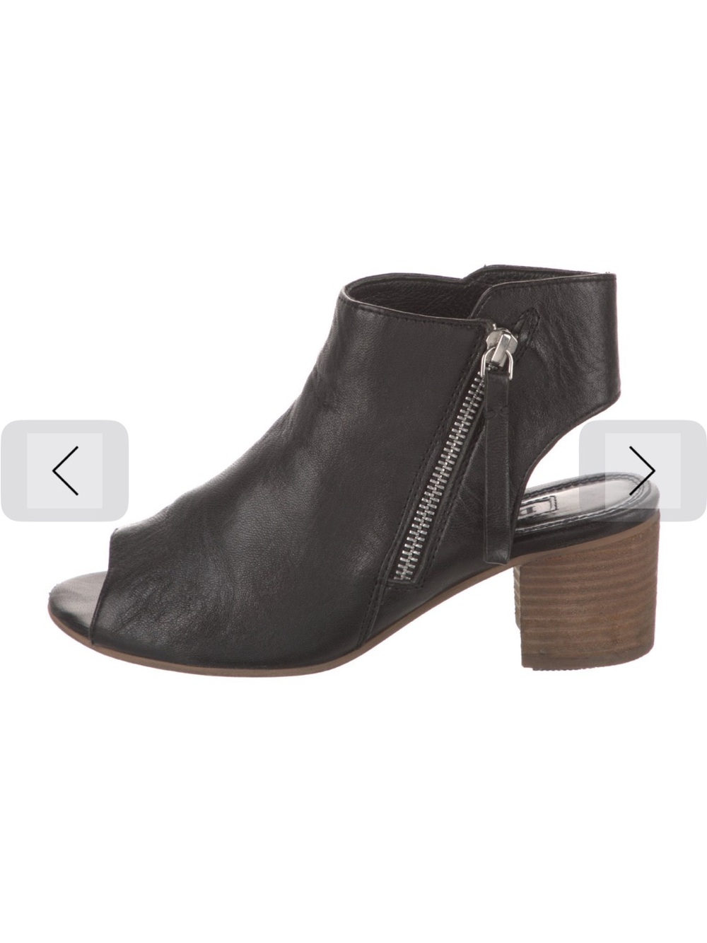 Dune London Open-Toe Black Leather Zip-Accent Mule Block Heel 2.5 Inch Heel